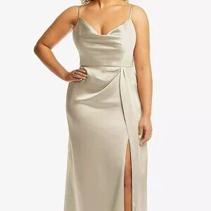 Dessy Collection Cowl Neck Draped Wrap Maxi with Slit 22w Champagne Sample